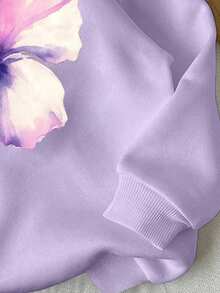 Girls' Purple Hooded Sweatshirt With Floral Print, Versatile For Everyday Casual, Cute And Lively, Suitable For Outings, Daily Wear, Comfortable Sports, Christmas Flower Hoodie Summer Hoodie Hoodies Y2k Lavender Sweatshirt Purple Hoodie