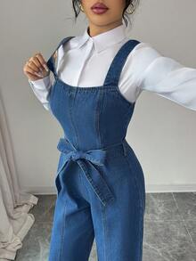 Elenzga 优雅别致的派对女士牛仔背带裤和连体裤 - 藍色 - 查看 6