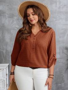 EMERY ROSE Áo sơ mi tay cuộn họa tiết trơn màu cỡ lớn thường ngày - màu nâu - Xem 7