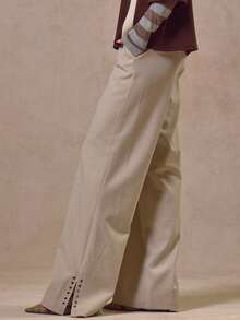 MUSERA Eyelet Detail Belt Wide Leg Trousers  Cool Streetwear Going Out Casual Everyday New Retro Summer - Grey - View 3