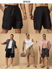 EASEVO 3-Pack Plus Size Men's Casual Loose Woven Shorts With Pockets - Multicolor - View 1