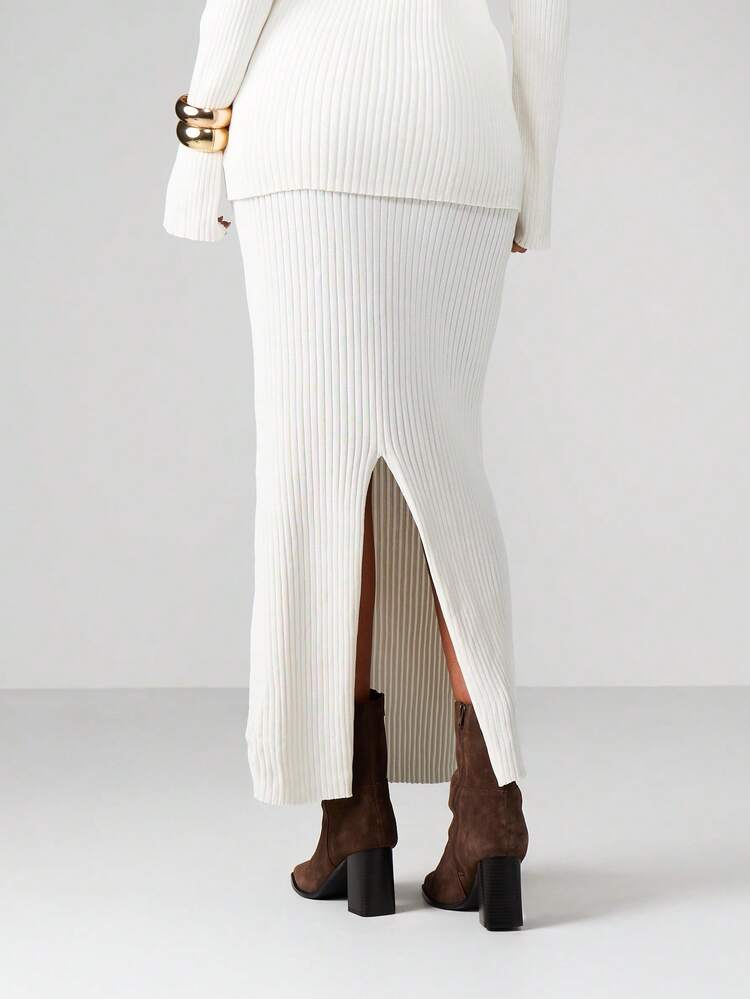 MISSGUIDED Gonna lunga a costine in maglia vita alta, gonna a colonna in maglia, aderente, per l'autunno e l'inverno