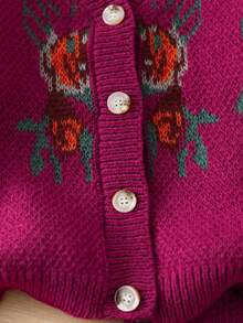 Elladie kids 年轻女孩时尚复古别致舒适针织毛衣套装 - 玫紅色 - 查看 4