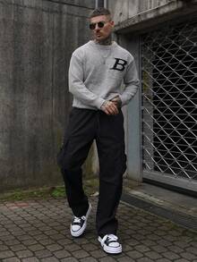 Artur Kramer Oversized Casual Couple Loose Knit Pullover Sweater With English Text, Minimalist Design, Warm For Autumn/Winter, Unisex