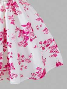 Sweetra Váy midi xếp ly họa tiết sứ trắng xanh nhạt ngọt ngào - Hồng - Xem 3