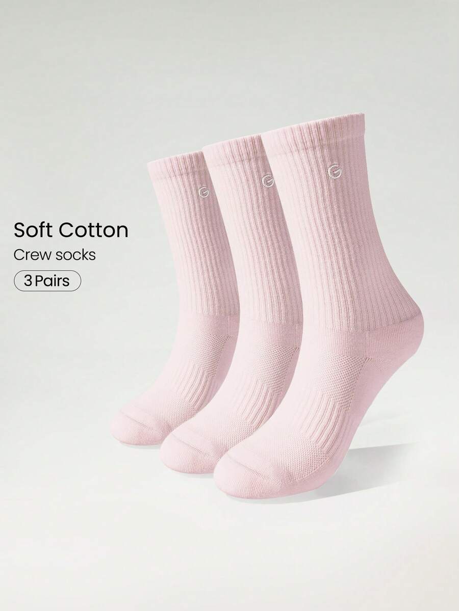 GLOWMODE 3 Pairs Socks Soft Ventilated Mesh With Embroidered Logo Workout Daily Casual - Pink - View 1