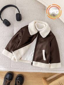 TaviRue Baby/Baby Boy/Girl Padded Coat, Winter Coat, Quilted Coat, Fleece, Thickened, Fall And Winter Clothes; Padded Faux Leather Jacket, Motorcycle Jacket, Comfortable Daily Versatile Fashion Casual Retro Style, Suitable For Indoor, Outdoor, Daily, Sports, Play, Party, Photo Shoot, Festival, Halloween, Christmas, New Year Baby Boy Biker Jacket Brown Vintage Baby Boy Clothes