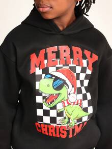 SUMWON 圣诞假日恐龙图案套头连帽衫，适合青少年男孩冬季穿着