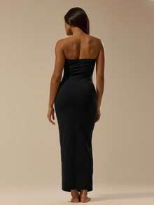 MUSERA ESSENTIALS Soft Touch Bandeau Fitted Dress Basic Spring Summer Cute Ibiza Beach Vacation Holiday Wedding Guest Simple Elegant Summer Outfit - Black - View 3