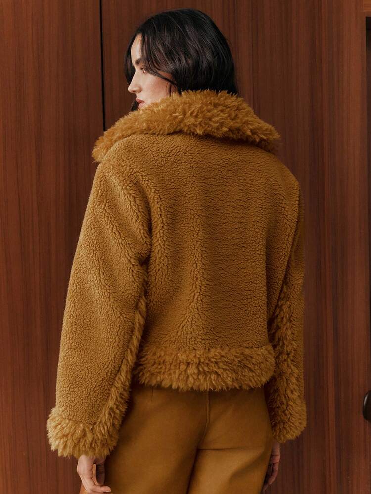 Veste décontractée en fausse fourrure de teddy patchwork pour femmes, col automne/hiver