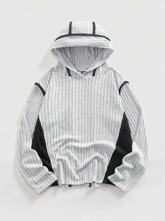 Street Life Men's Contrast Color Casual Long Sleeve Textured Hoodie