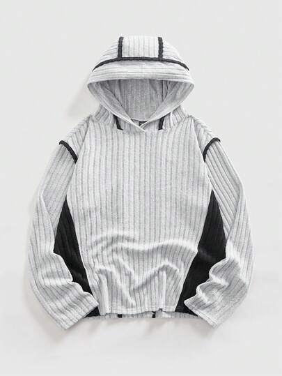 Street Life Felpa con cappuccio casual da uomo a maniche lunghe con texture e colori a contrasto