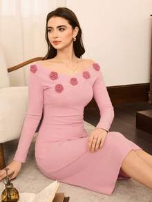 Vestaglia elegante e comoda Moireta in tessuto lavorato a maglia con motivo floreale, adatta per il loungewear, per l'autunno e l'inverno - Rosa - Visualizzare 6