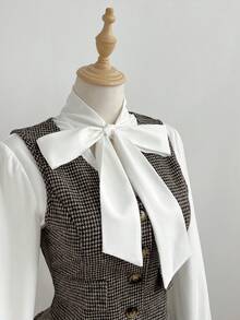 Elamini Bộ áo và chân váy midi xếp ly 2 trong 1 họa tiết răng sói thanh lịch dành cho nữ, trang phục thường ngày dài tay đa năng, mùa thu/đông - Màu Khaki - Xem 5