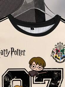 HARRY POTTER X SHEIN Women's Casual Numeric & Cartoon Figure Graphic Short Sleeve T-Shirt, Summer - White - View 3