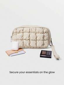 GLOWMODE 0.7L Quilt Clip Puffy Waterproof Quilted Keychain Strap Coin Purse Gym Studio Travel Outdoors Daily Casual Wear - 米色 - 查看 2
