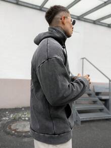 Artur Kramer Sweat-shirt en polaire imprimé "Sunrise Mountain" vintage lavé "Retour à l'école" pour hommes, automne/hiver - Noir - Voir 3