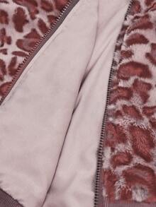 Sweetra Leopard Faux Fur Minimalist Hat & Short Vintage Casual Jacket - Pink - View 7