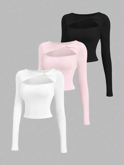 Sweetra Women's Vintage Sexy Slim Fit Asymmetrical Lace Bell Sleeve Comfortable T-Shirt Set, Suitable For Spring And Autumn