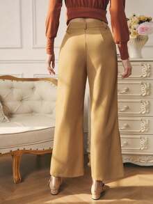 SHEIN Clasi Women's White Autumn Elegant Flowy Office Winter Party Pants,Elegant Pants With Exquisite Applique Craftsmanship,Suitable For Dates,Parties,Christmas - Khaki - View 2