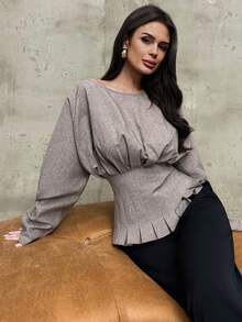 Firerie Chemisier kaki à manches longues, épaules obliques, taille froncée, élégant et raffiné, pour le travail et la ville, style vintage chic urbain - Kaki - Voir 9