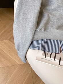 Airaco 女式条纹印花半拉链纽扣休闲长袖运动衫