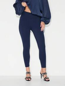 KIZN High Waisted Athletic Leggings With Logo Detail For Active Lifestyle Yoga Fitness Training - Blue - View 1