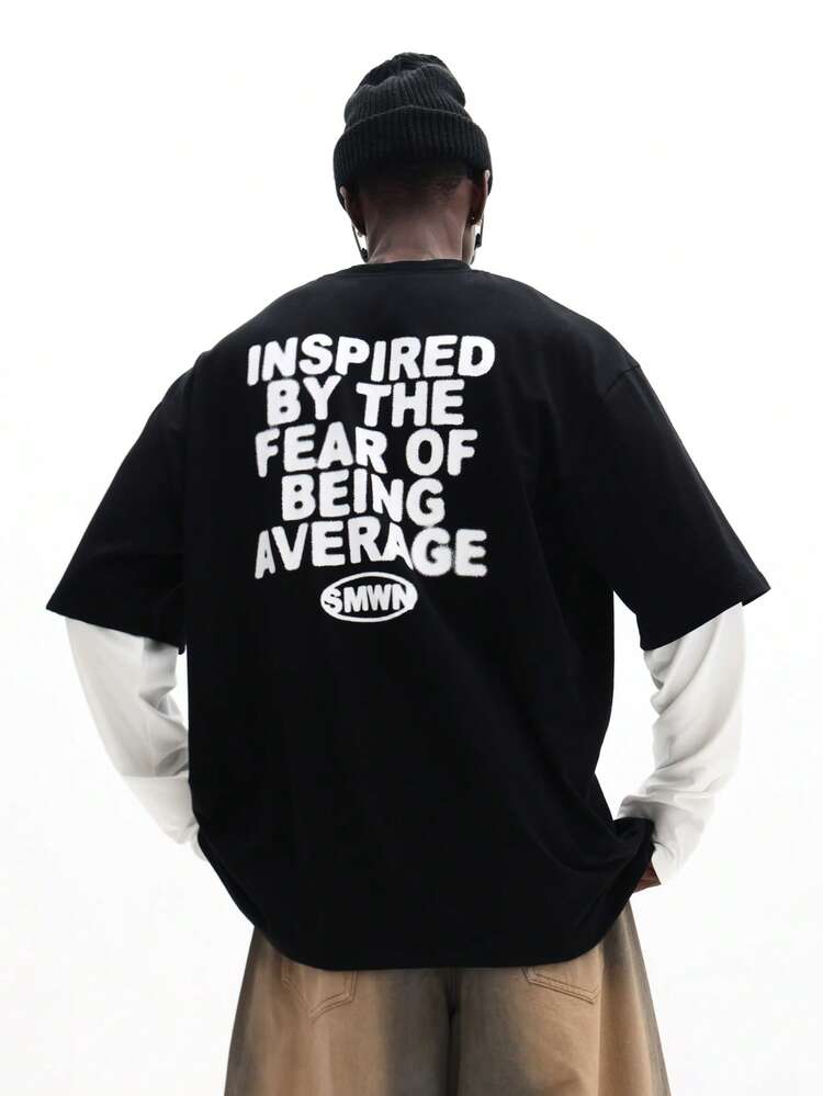 Regular Fit Printed Layered Tee With Text