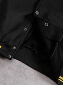 PAVTROS Manfinity Streetrush Men's Patchwork Fleece-Lined Baseball Jacket, Black And Yellow Jacket, Men Varsity Jacket, College Jacket, Men Letterman Jacket , Fall Winter, Grunge