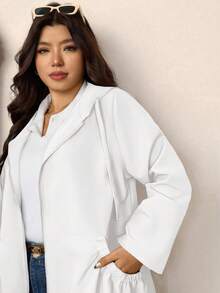 Zelara 加大码时尚纯绿色连帽口袋设计中长款夹克秋季带口袋女式风衣外套冬装 - 白色 - 查看 6