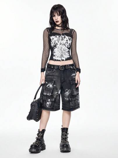 Women's Vintage Distressed Gothic Skeleton Print Slim Fit Camisole Tank Top