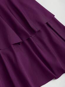 Sweetra Gaun Mini Wanita Model Polos dengan Leher Asimetris untuk Musim Panas - Purple - View 6