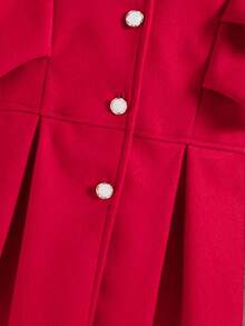 SHEIN Tween Girls Red Ruffle Trim Long Sleeve Casual Hooded Single-Breasted Overcoat, For Christmas