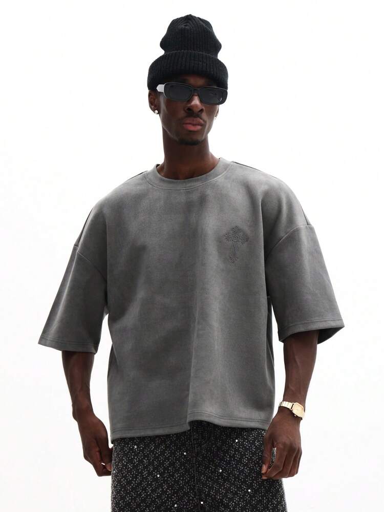 Regular Fit Embossed Cross Graphic T-Shirt