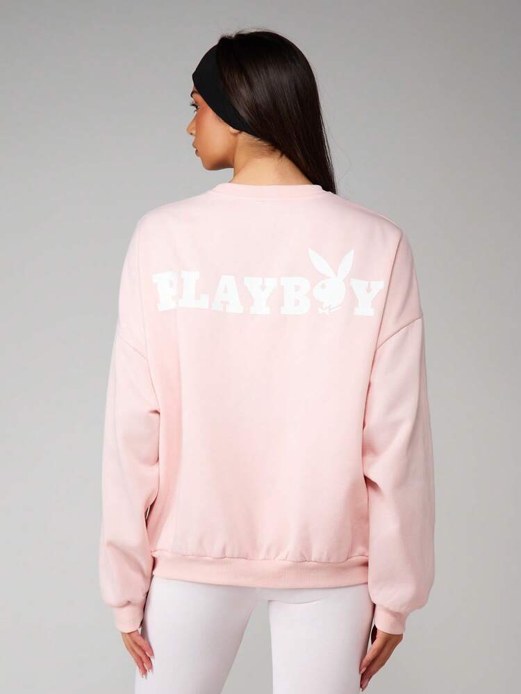 Missguided x Playboy Oversized Graphic Logo Sweatshirt For Women Casual Pullover Long Sleeve