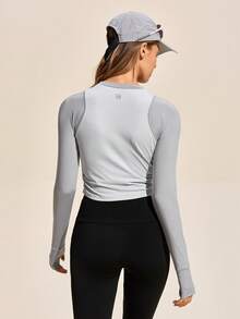 Exploreva Áo thun thể thao ngoài trời dài tay họa tiết xếp ly lỗ xỏ ngón tay cái phía trước đa năng, thoải mái - Nhiều màu - Xem 6