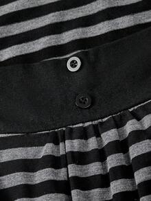 ROMWE Spring/SummercasualKawaii College Style Striped Puff Sleeve A-Line Mini Dress - Black - View 3