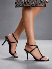 CUCCOO SZL Women's Fashionable Solid Color Open Toe Versatile Summer Heeled Sandals - Black - View 9