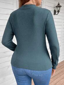 SHEIN LUNE Plus Solid Mock Neck Going Out Tops Tee - Dusty Blue - View 2
