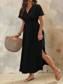 Roveilla Đầm Maxi Tay Cánh Dơi Cổ Chữ V Cỡ Lớn, Thắt Eo, Trang Phục Nữ - màu đen - Xem 3