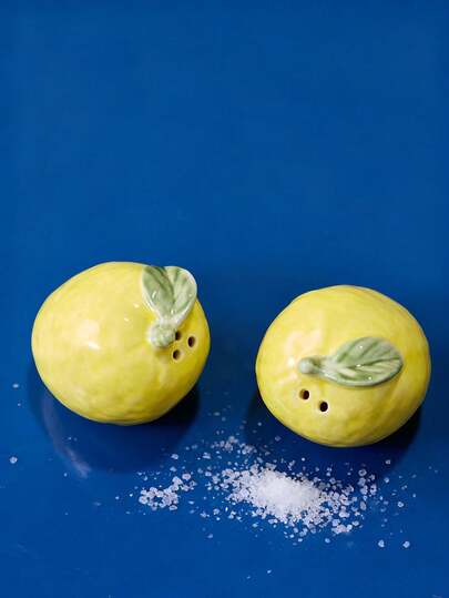 Joivida Creative Kitchen Lemon Shaped Ceramic Pepper Grinder & Salt Shaker Seasoning Jar Spice Storage Container, Outdoor BBQ