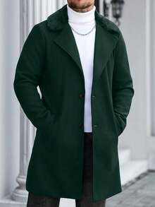 Manfinity Homme Áo khoác dài tay màu trơn có túi và nút phía trước dành cho nam, Áo khoác dài mùa thu dành cho nam Áo khoác xanh lá cây dành cho nam Áo khoác xanh lá cây dành cho nam Áo khoác dài màu xanh lá cây dành cho nam, Dành cho mùa đông - Màu xanh lá cây đậm - Xem 6