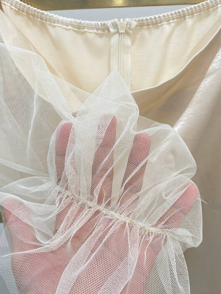 Franclia Vestido Longo de Manga Longa em Linha A com Decoração de Pérolas de Cetim Elegante Feminino, Adequado para Ir ao Trabalho, Festas e Eventos - Damasco - Visão 4