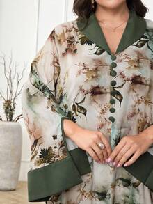 Al Najma Vestido árabe feminino plus size com decote em V e pintura a tinta em cores contrastantes - Verde - Ver 3