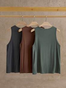 HIMLAND 3pcs Pack Men's Fashion Knitted Casual Summer Simple Tank Top