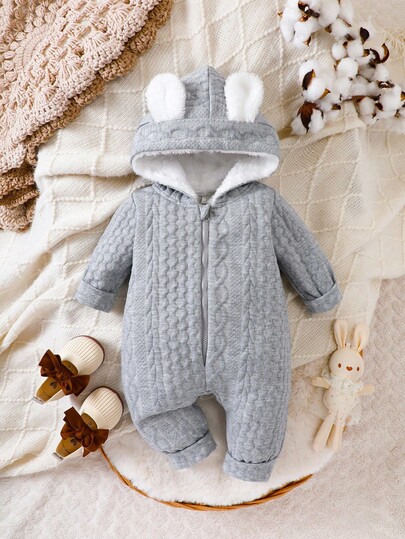 SHEIN Vintaside Kids Mono con capucha con cremallera y forro térmico de manga larga para bebé niño, cálido para el invierno