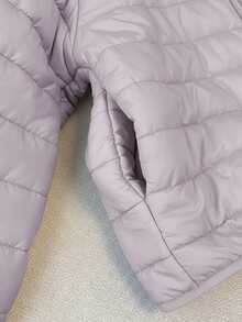 SHEIN 少女基础款灰色面料保暖绗缝短款连帽外套，冬季