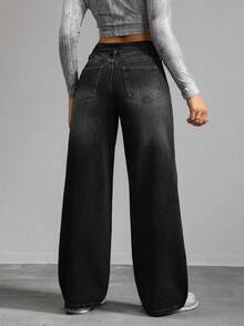 Tall Jeans casuales para mujer de talle bajo, corte recto, holgados, pantalones vaqueros azules para mujer de talla grande - Negro 2 - Ver 2