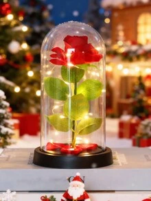 1 buc lumină de noapte cu flori de trandafir din catifea artificială roșie cu capac din plastic, perfectă pentru cadou de Ziua Îndrăgostiților, cadou de Crăciun, decor de nuntă, decor pentru casă, lumini de decor de masă de Crăciun, decor dormitor lumină de noapte cu flori de trandafir