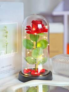 1 buc lumină de noapte cu flori de trandafir din catifea artificială roșie cu capac din plastic, perfectă pentru cadou de Ziua Îndrăgostiților, cadou de Crăciun, decor de nuntă, decor pentru casă, lumini de decor de masă de Crăciun, decor dormitor lumină de noapte cu flori de trandafir